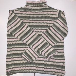 Knit pink and green striped sweater